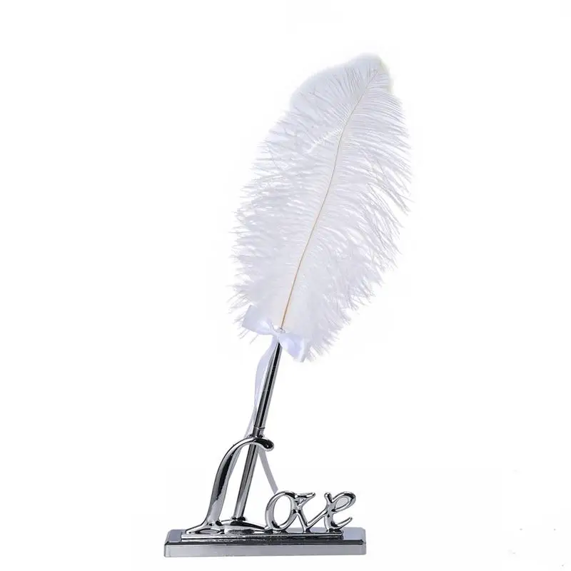 

White Signing Pen with Metal Love Holder Wedding Pen Set (Silver)