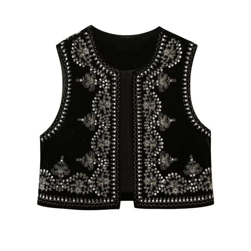 

2022 New Women's Beaded Embroidery Velvet Sleeveless Vest