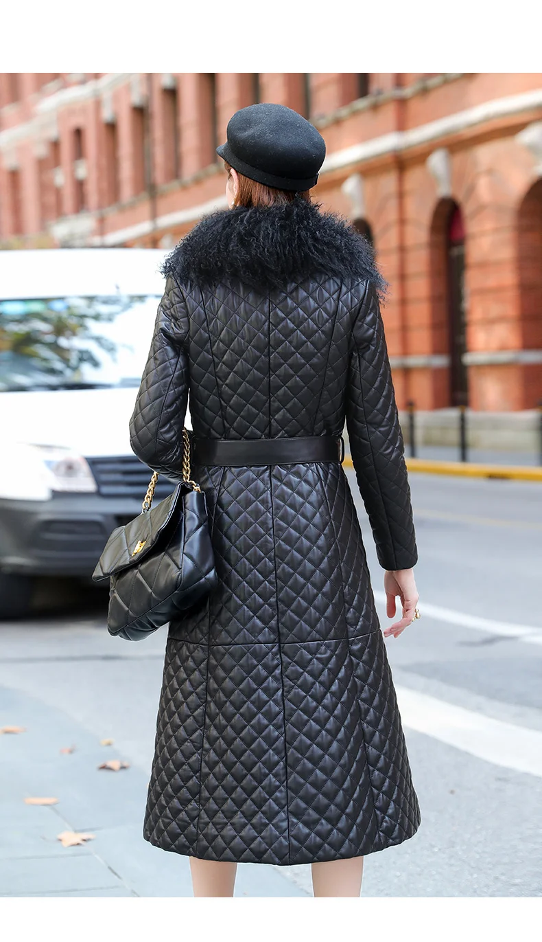 

2023Leather jacket,Winter Genuine Leather Jacket Women Korean Sheepskin Coat Female Long 90% White Duck Down Jackets Real Fur Co