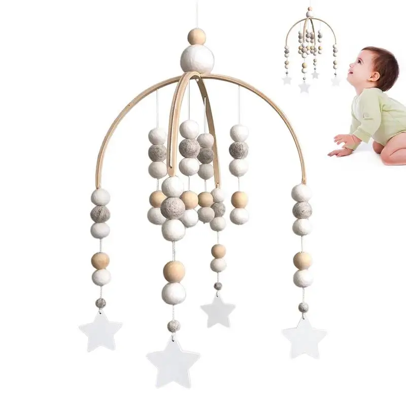 

Bead Wind Chime Children's Room Wooden Beads Felt Wind Chimes Newborn Gifts Nursery Decor With Stars For Children Room