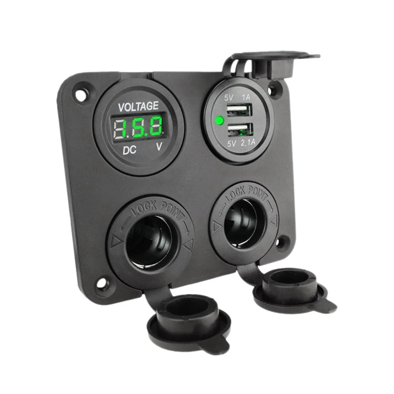 

12-24V Dual USB Outlet Volt Power Outlet 4 In 1 With LED Voltage Display Lighter Socket Switch Panel For Car Boat