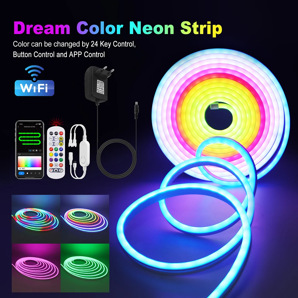 5M WS2811 WiFi Smart RGB Неоновая светодиодная лента 24 клавиши Пульт дистанционного