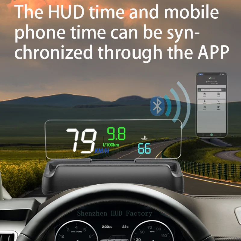 Фото Автоматически складывающийся объектив HUD; Спидометр HUD; Скорость автомобиля OBD, обороты, расход топлива, температура воды, напряжение; Время; 3D-изображение; Завод-производитель; Видимый при солнечном свете №5
