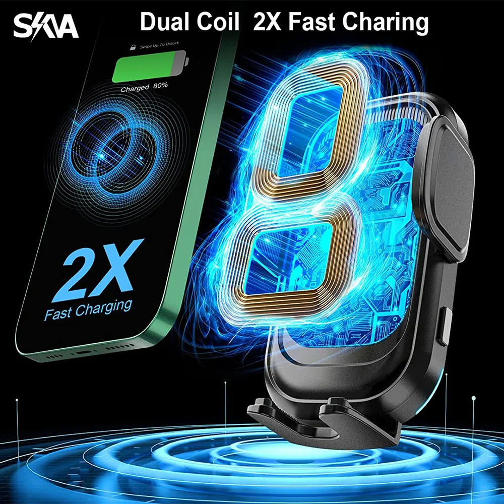 

15W Dual Coil Wireless Chargers Car Mount for iPhone 13 12 Mini Pro Max XS Galaxy ZFlip 3 S22 Fast Charging Air Vent Phone Stand