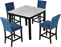 Dining Room Sets 5 Piece Kitchen Counter Height Dining Table Set with Four Chairs Faux Marble Tabletop Blue/Black