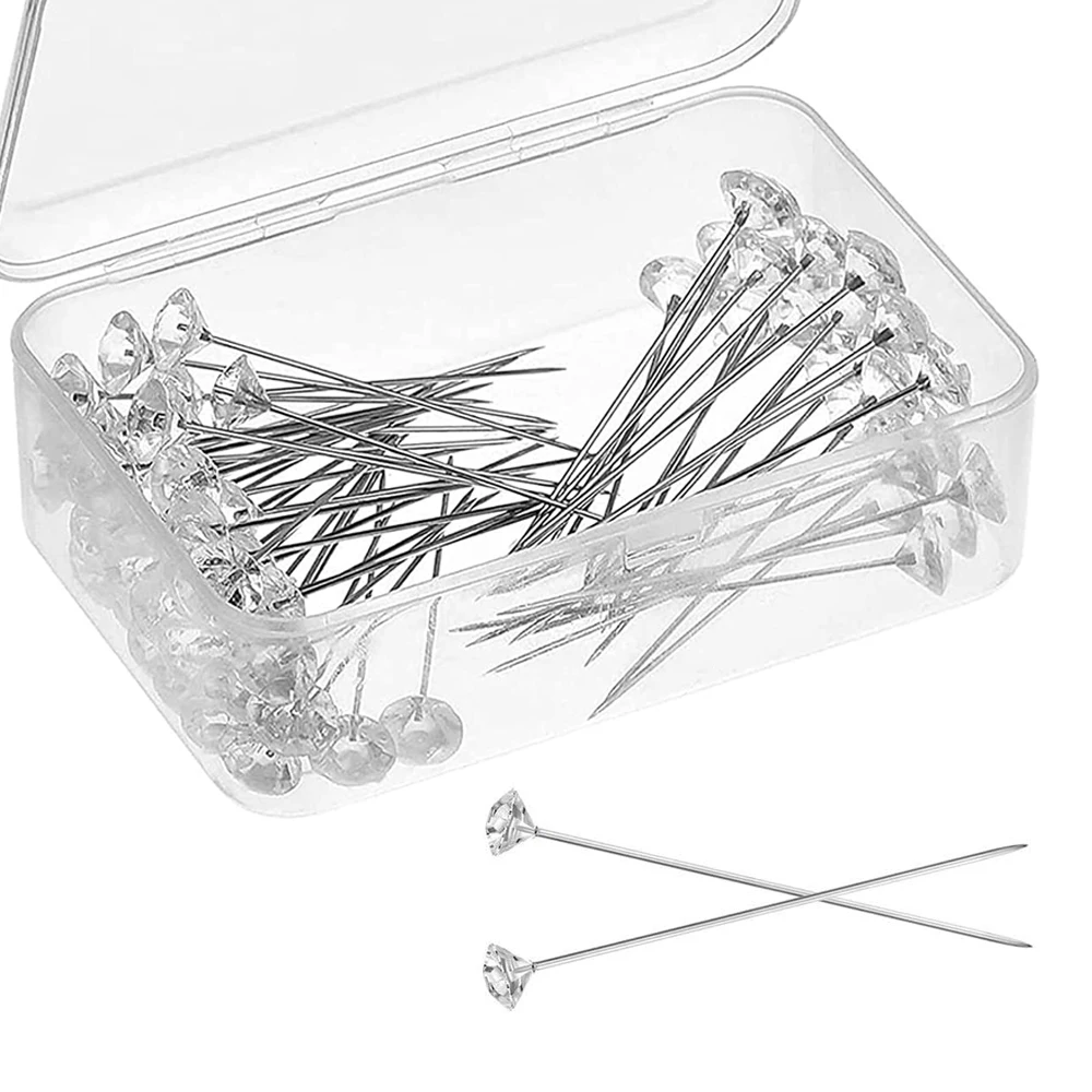 

100PCS Pearl Head Pins Crystal Head Corsage Pins Acrylic Straight Pins Diamond Head Pins for Craft Wedding Jewelry Decoration