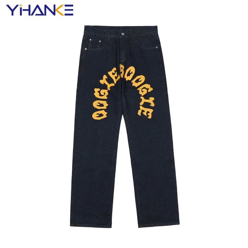 Fashion Men's Cartoon Print Jeans Men's Street Hip-hop Fashion Brand Loose Straight Leg Wide-leg Pants Trend Casual Pants джинсы