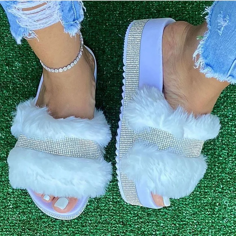 

2022 European and American women's fashion sequined rhinestone color thick-soled slippers 3175