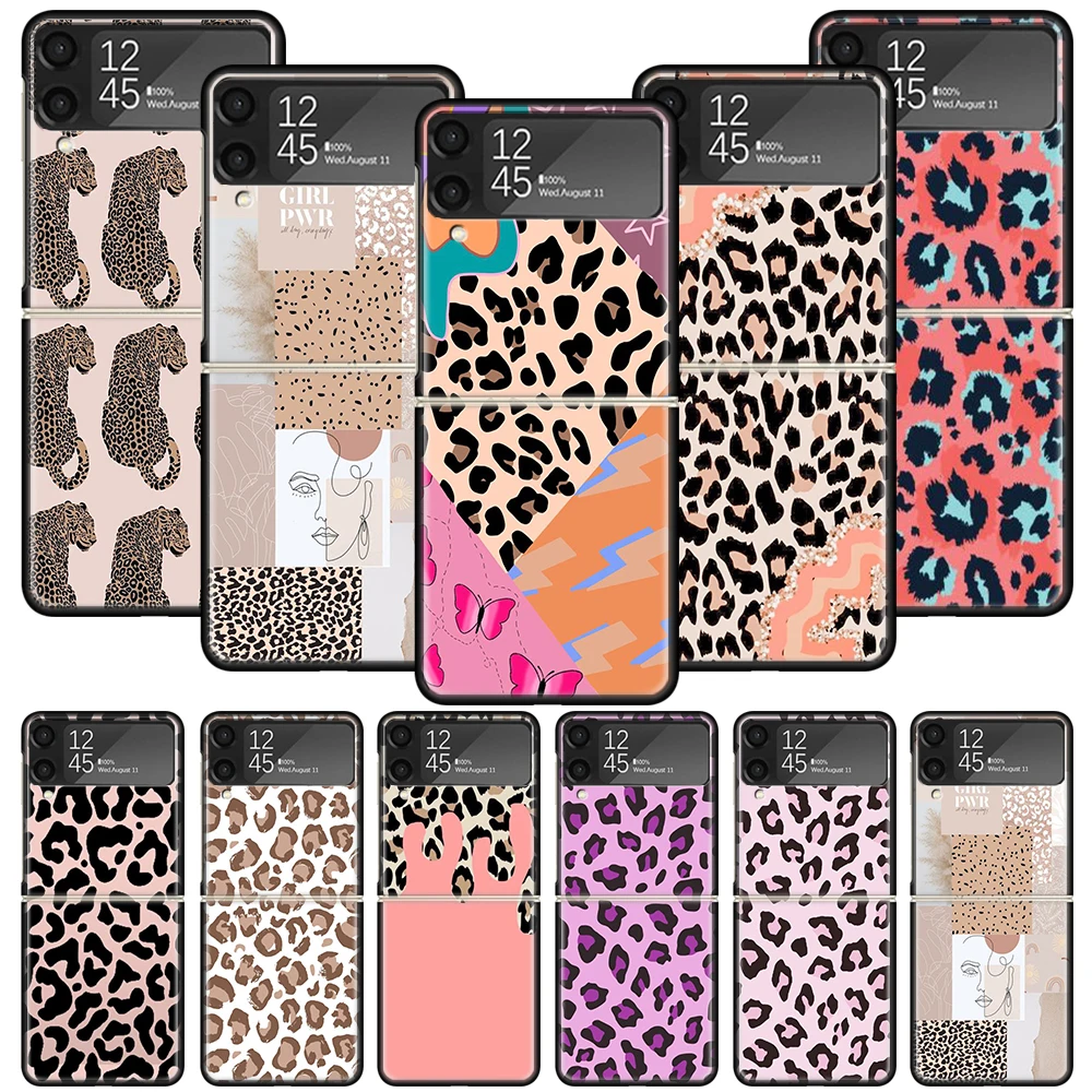 

Модный чехол для телефона с леопардовым принтом для Samsung Galaxy Z Flip3 Flip4 5G черный Жесткий Чехол Z Flip 3 4 Роскошный чехол из поликарбоната Zflip Fundas