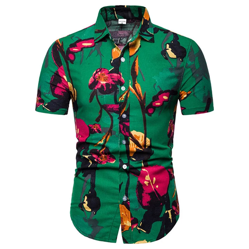 

Floral Hawaiian Shirt Men Slim Fit Chemise 2022 Fashion Brand New Short Sleeve Dress Shirt Mens Cotton Linen Shirts Casual Shirt