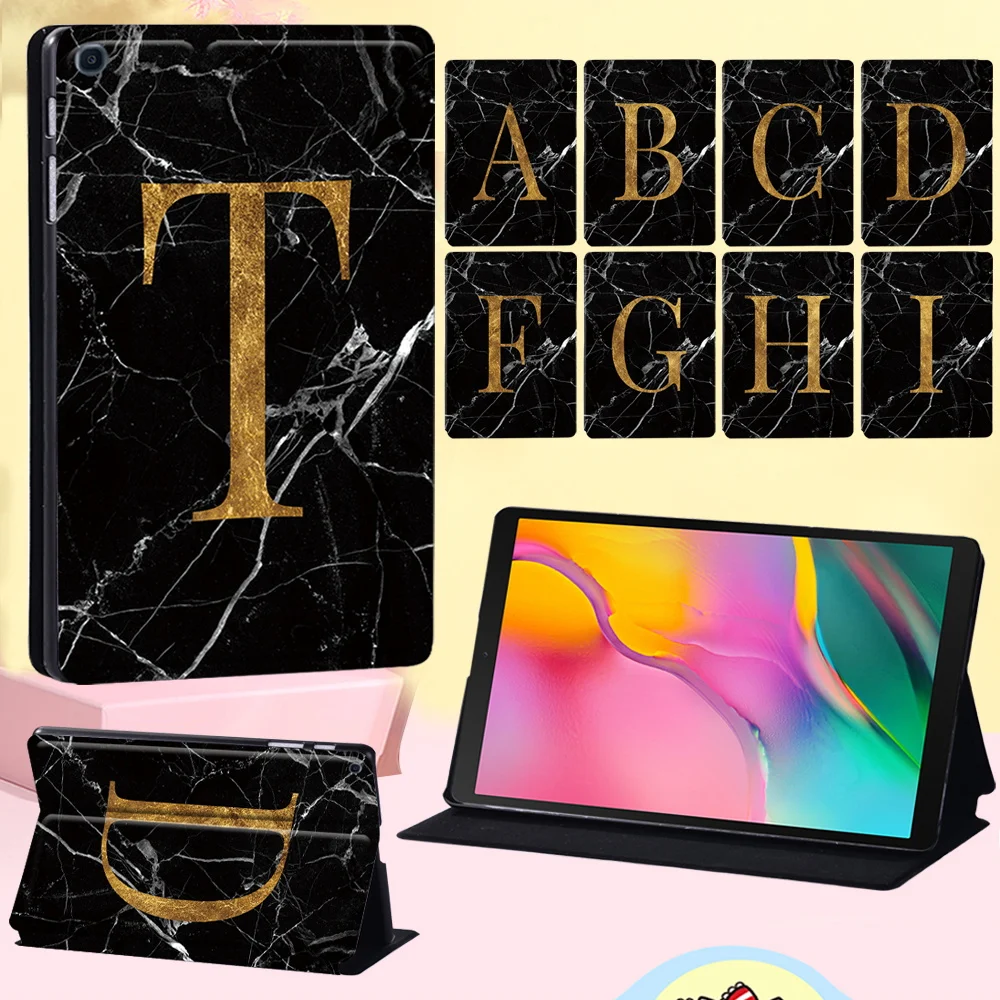 

Tablet Cover Case for Samsung Galaxy Tab A 8.0 (2019) T290 T295 Anti-scratch Black Marble 26 Letters PU Leather Protective Shell