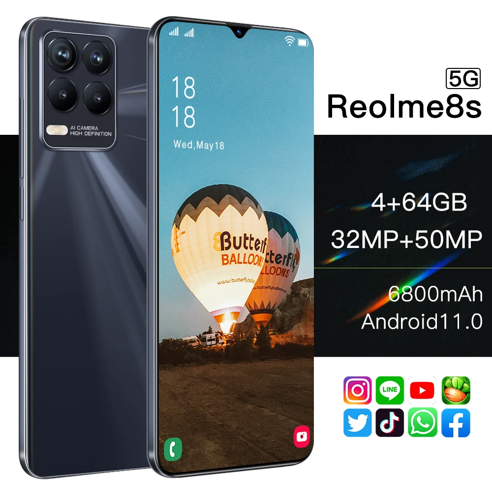 

Hot sales Reolme8s Smartphone 5G Face Access Gaming Phone Dual SIM Gravity Sensor cellphone Android 11