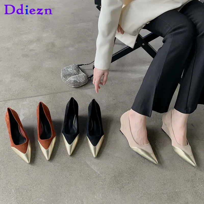 

Туфли-лодочки женские на танкетке, сандалии на высоком каблуке, заостренный носок, повседневная обувь для вечерние, 2023