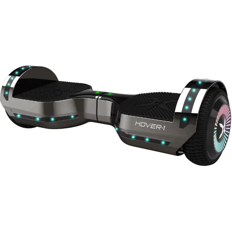 

Hover-1 Chrome 7 Mph Hoverboard with LED Lights and Bluetooth Speaker, 6.5 In. Tires, 220 Lbs. Max Weight, Gunmetal