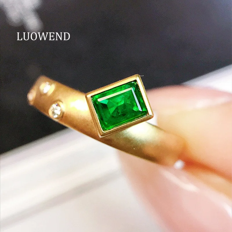 LUOWEND 100% 18K желтое золото кольца блестящие бриллианты Женская Роскошная Модная