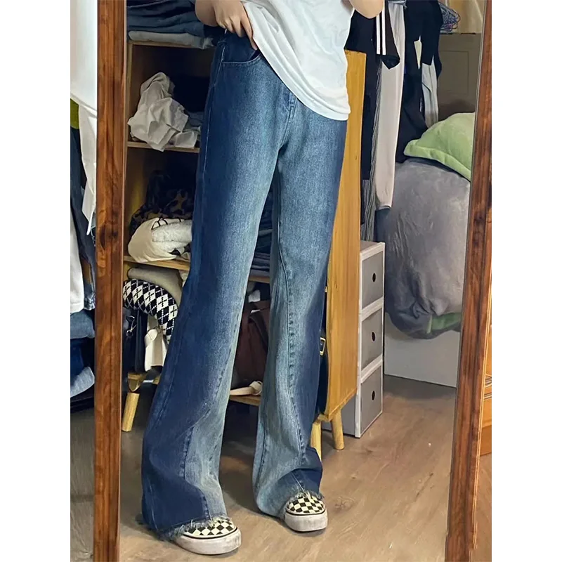 

Women's Straight Loose Blue Jeans Y2K Streetwear FashionHigh Waist Casual Gradient Color Trousers Wide-leg Jeans