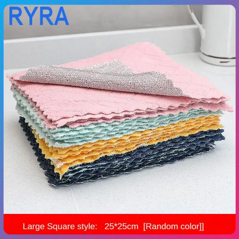 

Coral Fleece Dishcloth Table Home Chair Cleaning Dishwashing Cloth Super Absorbent Non-stick Oil Scouring Pad 5pcs Multi-purpose