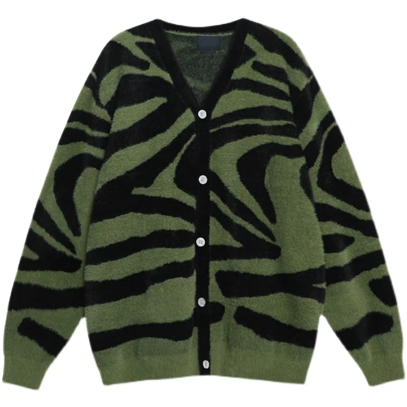 

Women Cardigan Zebra Pattern V-neck Loose Casual All-match Single Breasted Knitted Sweater Korean Style Ulzzang Autumn Outwear