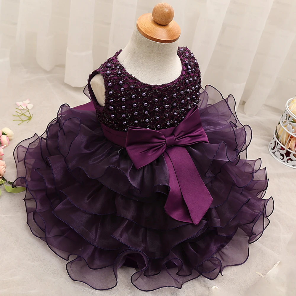 

Summer Flower Infant Party Dress For 1 Year Baby Girl Birthday Frock Toddler Christening Gown Baby Purple Prom Baptism Dresses