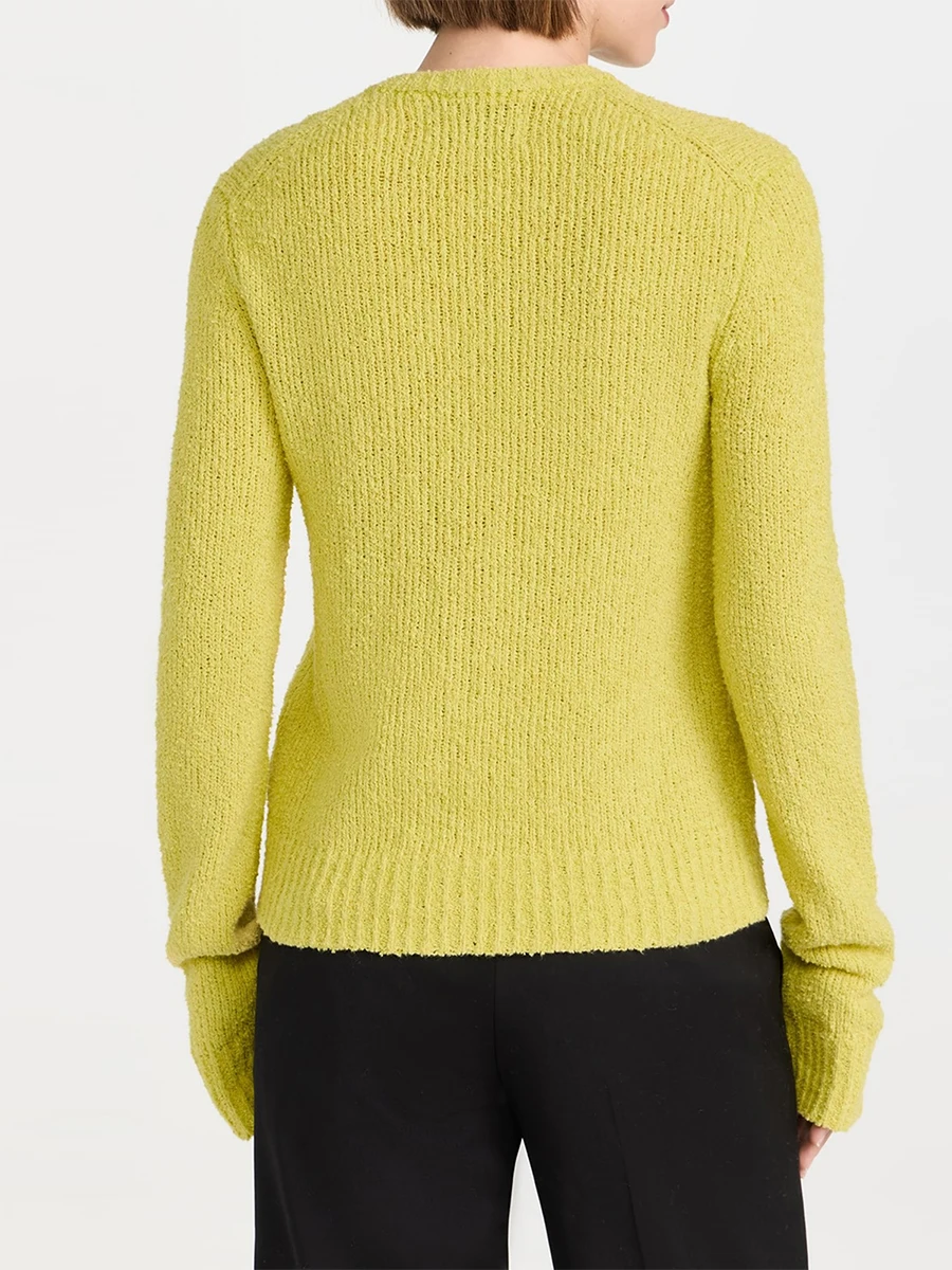 Женский вязаный кардиган контрастного цвета с бантом и шнуровкой на пуговицах