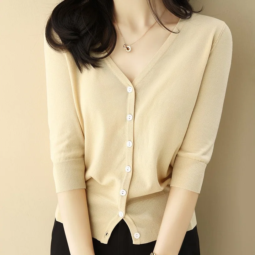 Женский трикотажный кардиган однотонный тонкий свободный и Приталенный из