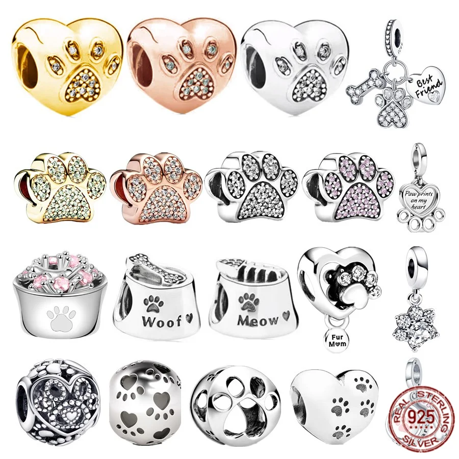 

Серебро 925 Сделай Сам ювелирные изделия подарок сверкающие отпечатки лап питомцев подвеска Кости Собака рисовая чаша Шарм бусины подходят для оригинального браслета Pandora