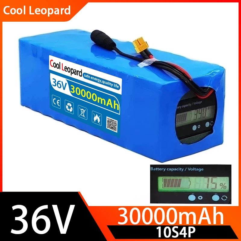 

New 36V Battery 10S4P 30Ah With Charging Display 18650 Battery Pack 1000W High-Powered 42V 30000mAh For Ebike Electric Bicycle