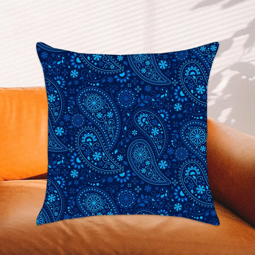

Dark Blue Paisley Throw Pillow Cover Vintage Ethnic Flower Square Cushion Cover Home Decor Living Room Sofa Pillow Case 45x45cm