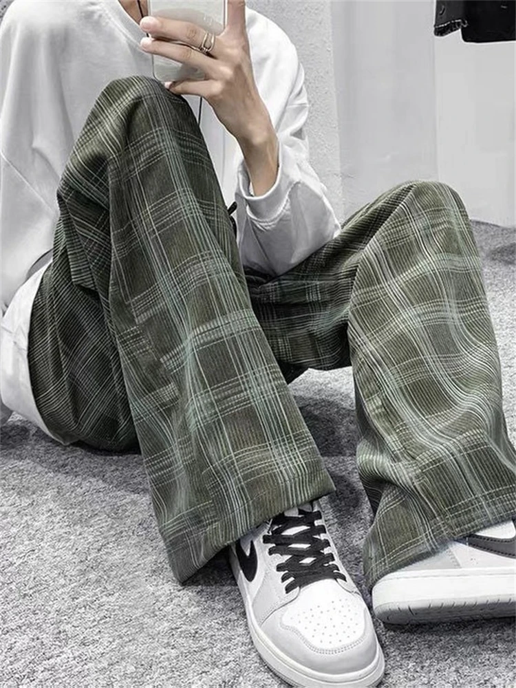

Vintage Y2k Plaid Pants Women 2022 Fashion Korean Corduroy High Waist Sweatpants Casual Streetwear Oversize Loose Baggy Trousers