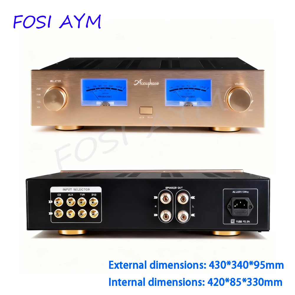 Фото 430*340*95 мм FOSI AYM Реплика шасси усилителя Accuphase усилитель мощности со встроенным корпусом усилителя VU метр DIY коробка №1