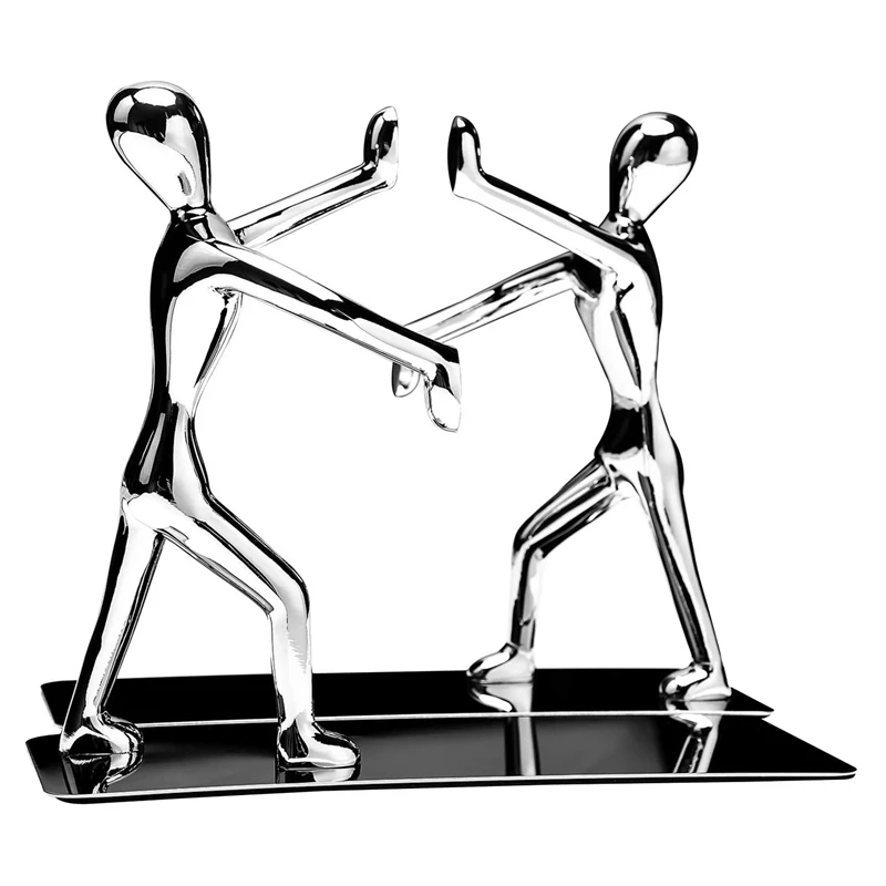 

Heavy Duty Kung Fu Man Bookends Nonskid Humanoid Bookends For Home Office Library School Decorative Bookends(Silver)