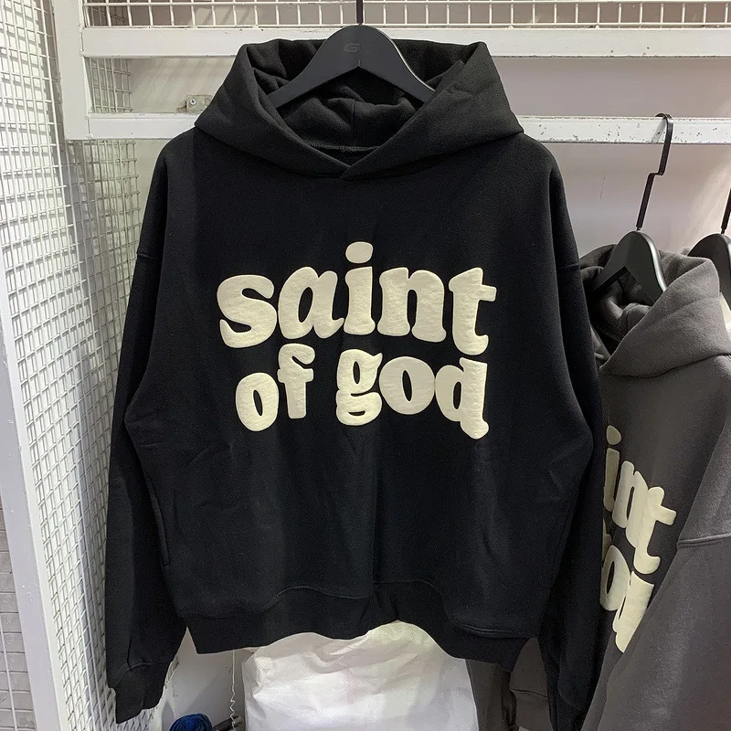 Фото Горячая скидка, винтажная толстовка с капюшоном CPFM Saint Of God для мужчин и женщин, толстовки с пышным принтом, пуловеры больших размеров с капюшоном №2