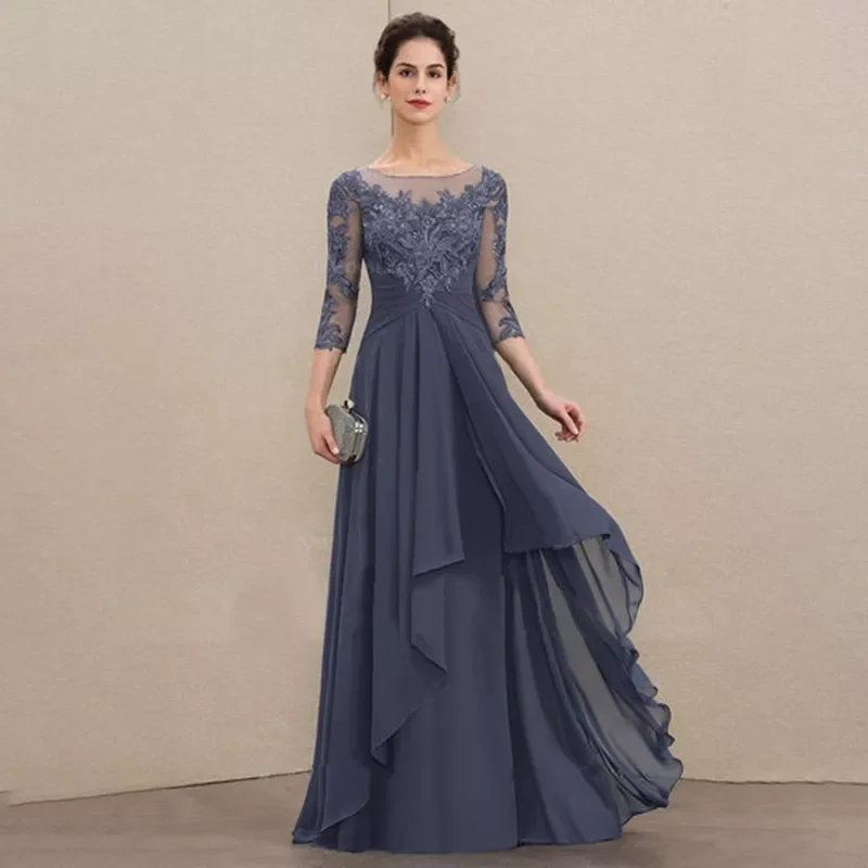 

2020 New Fashion Ladies Dress Elegant Formal Women Lace High Waist 3/4 Sleeve Bridesmaid A-line Prom Cocktail Party Dresses