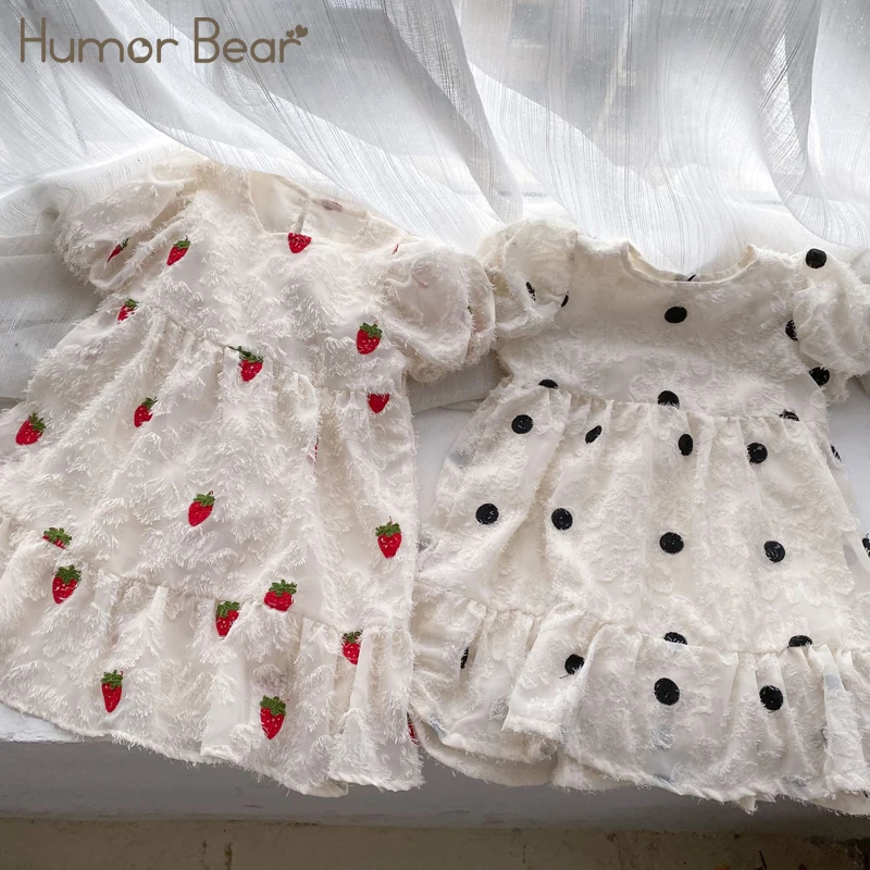 

Платье Humor Bear для девочек, лето 2022, с круглым вырезом и пышными рукавами, с принтом фруктов, для принцессы, свободная детская одежда для фотог...