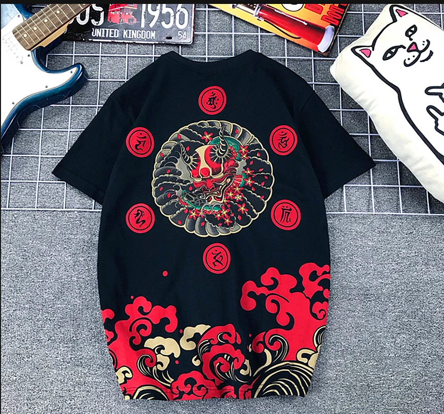 

Футболка Hannya Demon Мужская Летняя Повседневная Свободная хлопковая с коротким рукавом в стиле хип-хоп