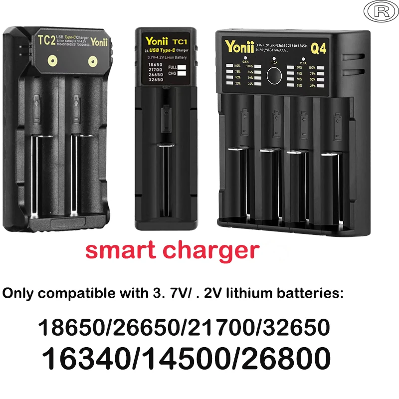 

18650/21700/26650A/16340/26700/18500/32650 Lithium Battery Charger Fast Charging Universal 5V2A Single/Dual/Four Cell Charger