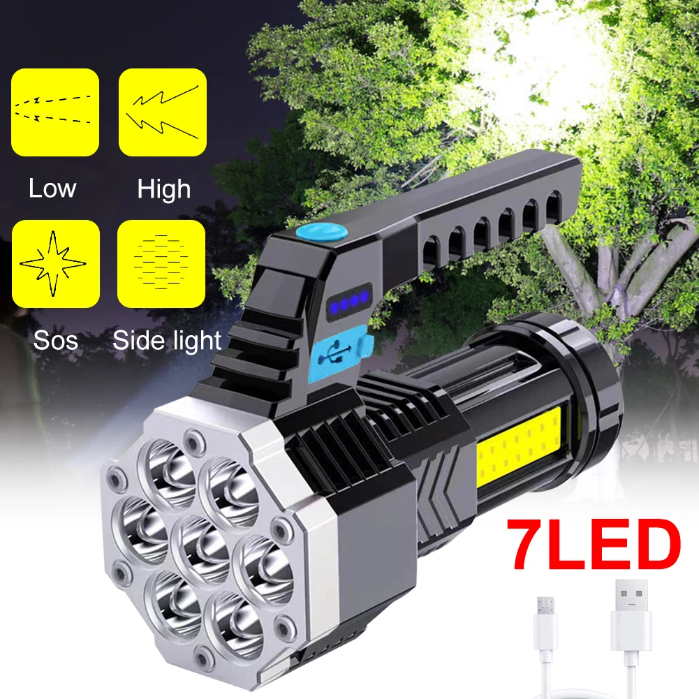 

LED Flashlight Powerful USB Rechargeable High Power Torch Handheld Portable Outdoor Lamp Built-in Battery COB 7 LED Flashlights