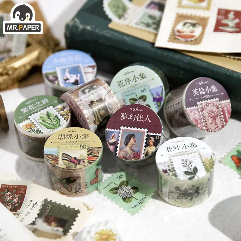 

Mr. Paper 2m/Roll Retro European Style Washi Tape Fresh Plant Stickers Stamp Tape Handbook Decoration Stationery Supplies
