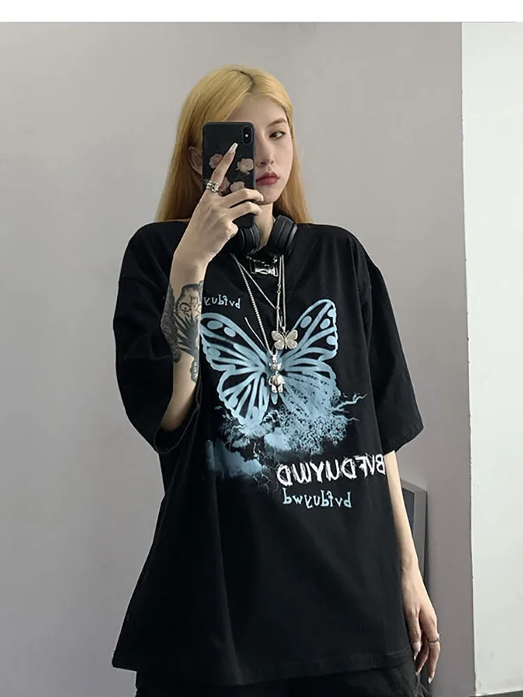 Женская футболка с принтом бабочки винтажная свободная в Корейском стиле