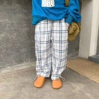 spring autumn boys and girls loose plaid trousers kids fashion cotton adjustable casual pants 2 7y