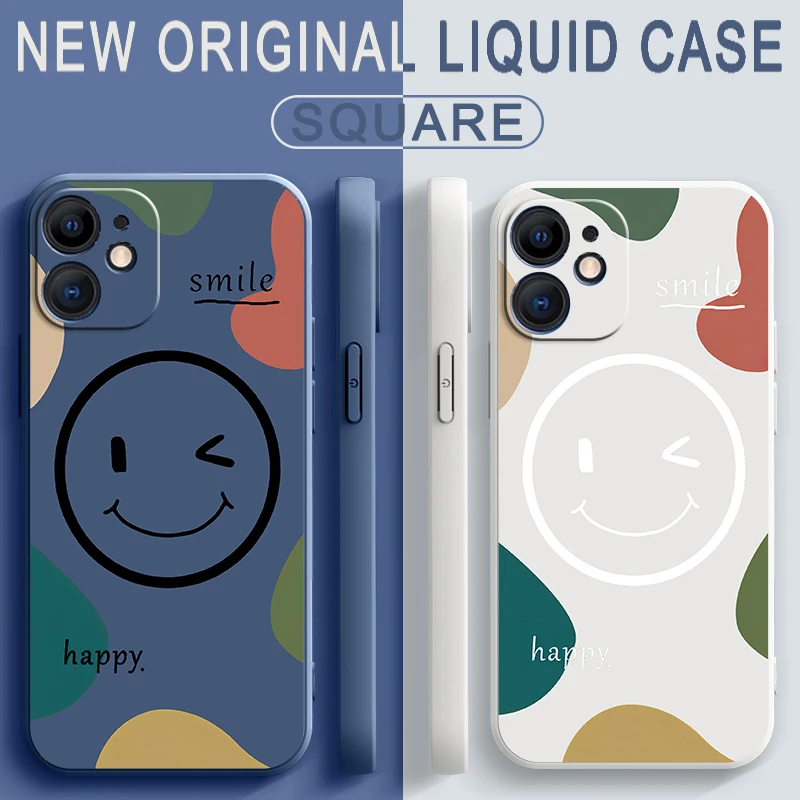 

INS Color Cute Face Case For iPhone 13 12 11 Pro XR X XS Mini Max For 7 8 6 6s Plus Liquid Silicone Phone Funda Couqe Capa