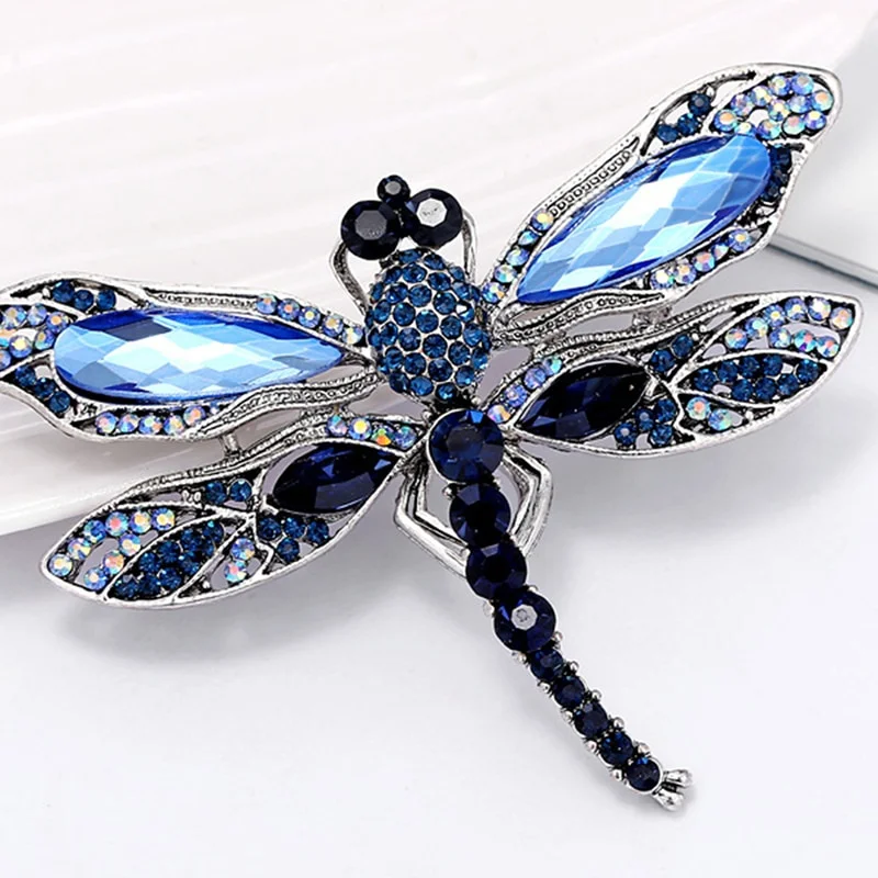 

Blue Crystal Vintage Dragonfly Brooches for Women High Grade Fashion Insect Brooch Pins Coat Accessories Animal Jewelry Gifts