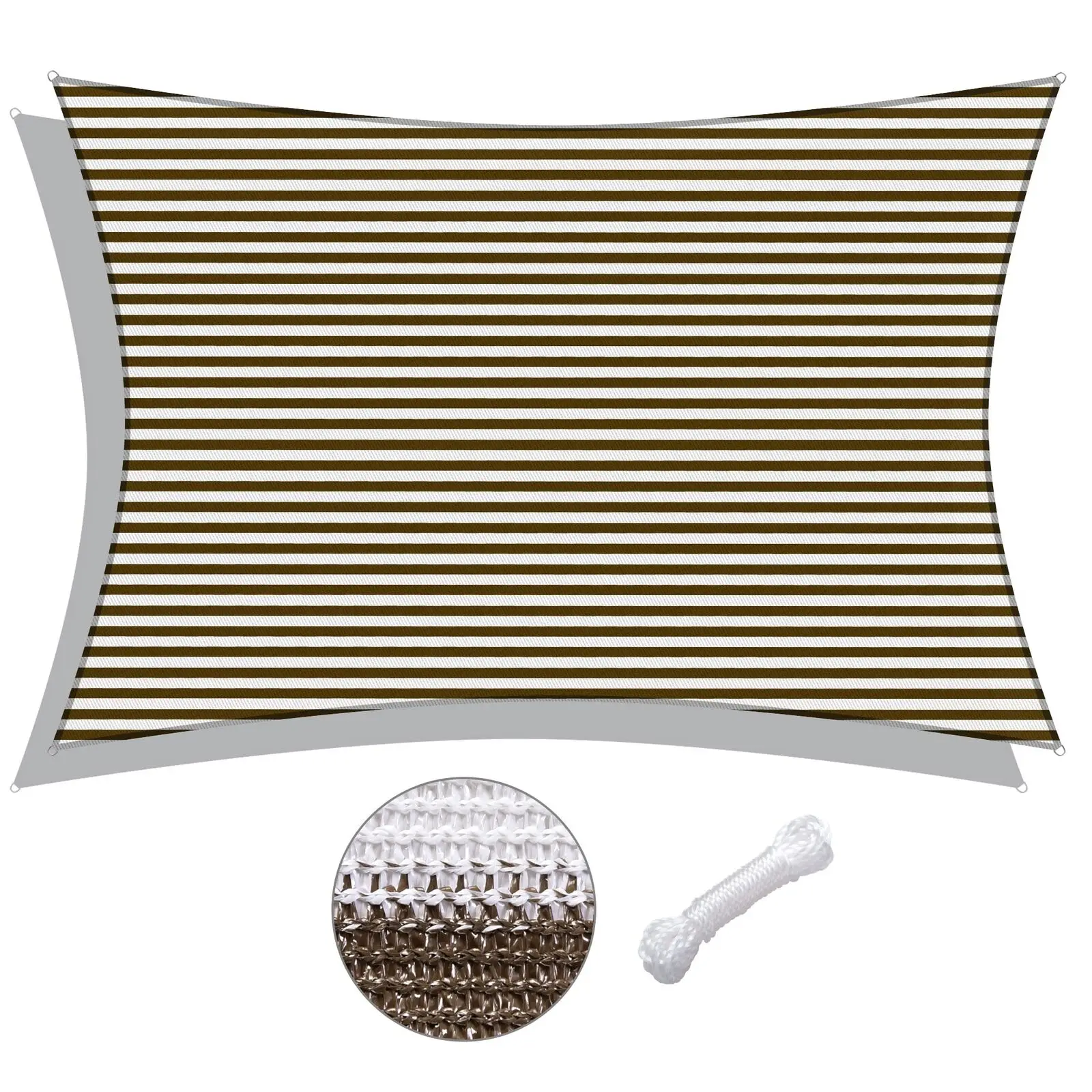 

8'x12' Decorative&Effective Rectangle Sun Shade Sail UV Protection Coffee+White