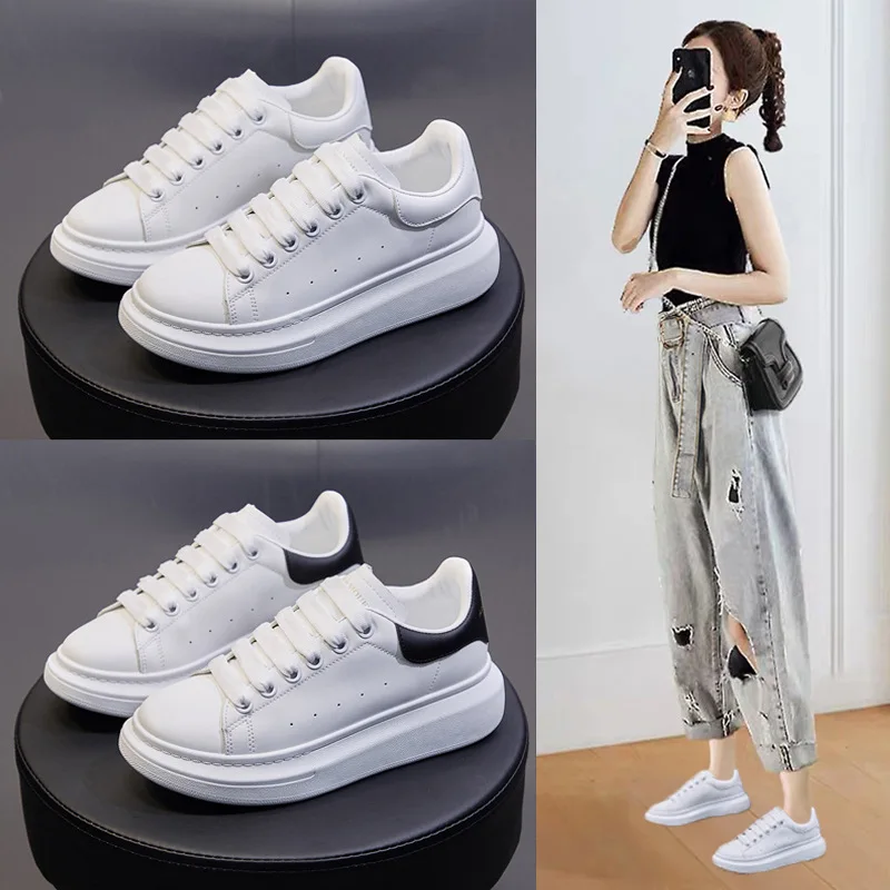 

Platform Sports Shoes PU Leather White Sneakers Women Plus Size Solid Platform Shoes Zapatillas Informales Tenis De Mujer