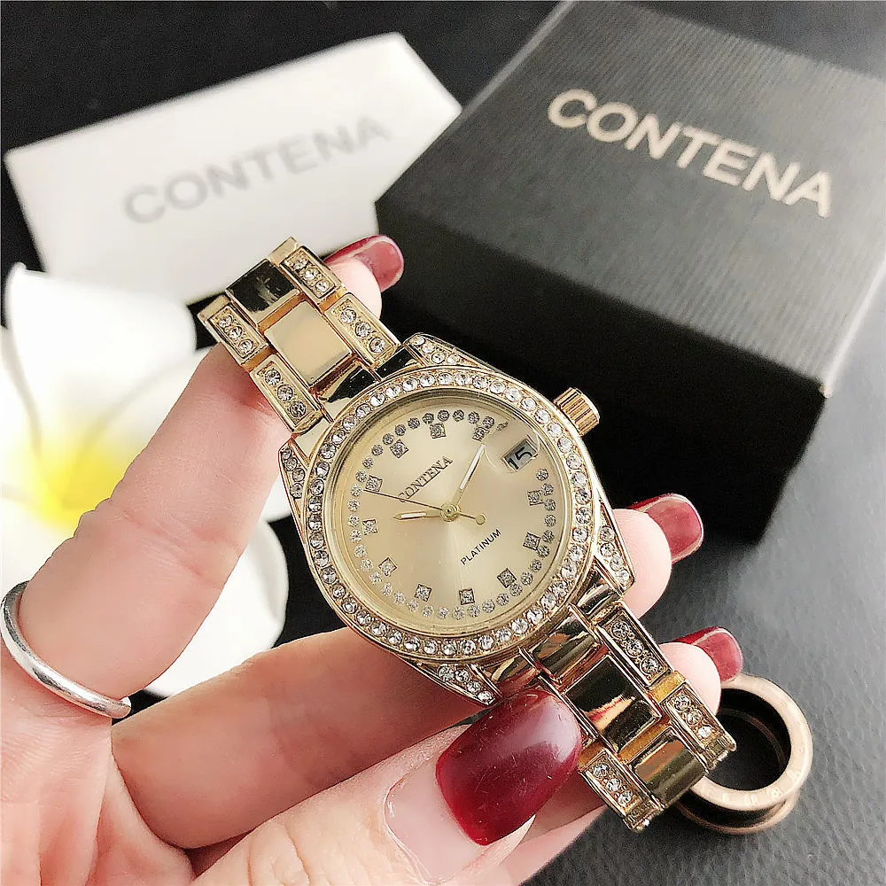 CONTENA Роскошные мужские и женские часы Relojes Mujer модные с кристаллами бриллиантами