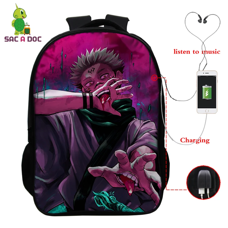 

Anime Jujutsu Kaisen Ryomen Sukuna Anime Teens Backpack School Shoulders Bags 16 Inch Travel Bagpack Usb Charging School Bags