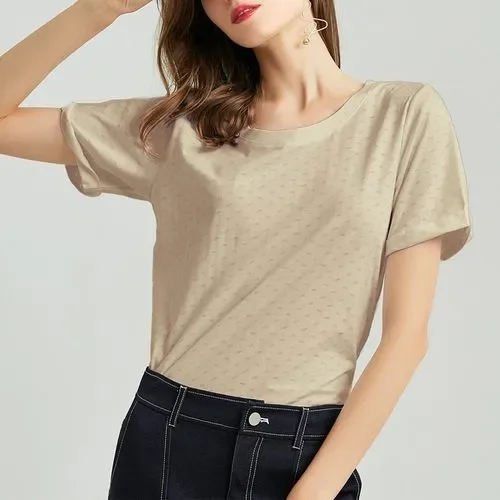 

Sleeves Tshirt Women Female Kintwear blue Casual New Summer T Shirt Short navy Top O-Neck Slim T-shirt Knitted