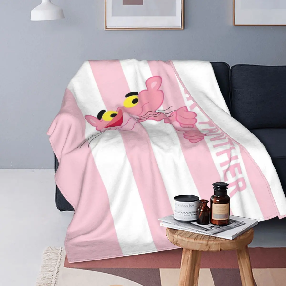 

Pop Pink Panther Pattern Blanket Flannel Decoration Anime 3D Multifunctional Ultra Warm Blanket Bedding Bedroom Bedspread