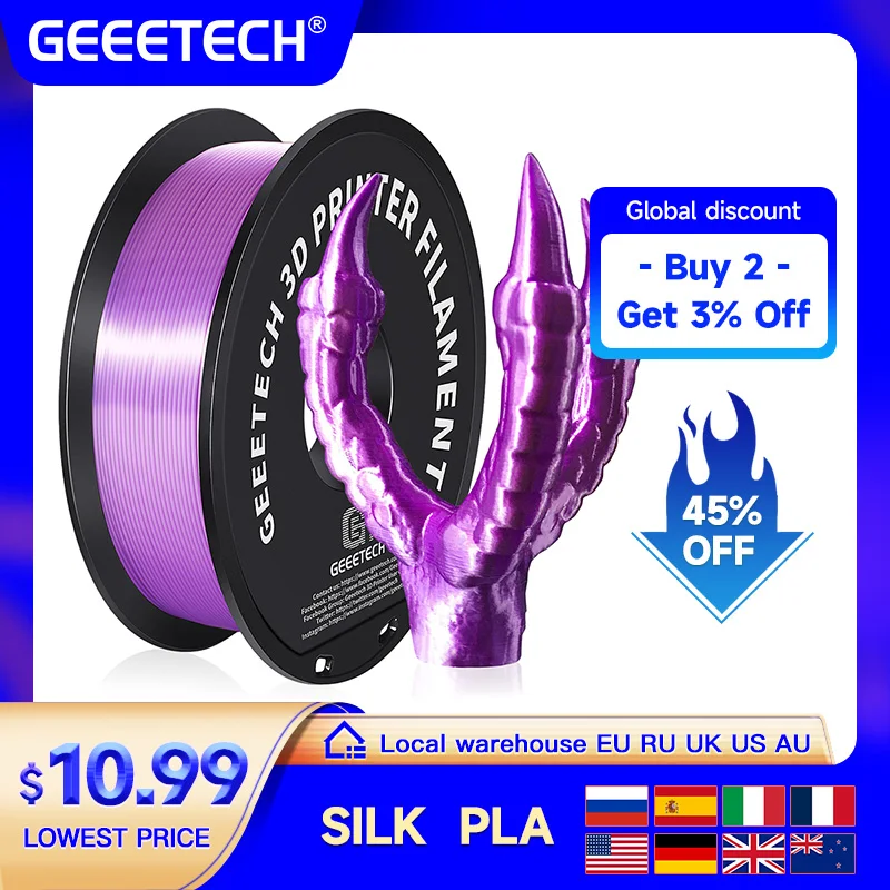 GEEETECH 3d Silk PLA Filament 1kg1.75mm Spool Wire For 3D Printer Material,Safety, Vacuum packaging, special color, Bubble free