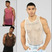 mens tank top trend mesh hollow out breathable thin tops sports vest summer mens bodybuilding tank tops men sweetshirts